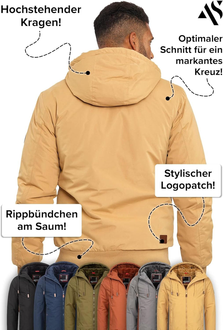 ALESSANDRO SALVARINI Herren Winterjacke (S-3XL) mit Kapuze - Teddyfleece innen komplett, Winddicht,