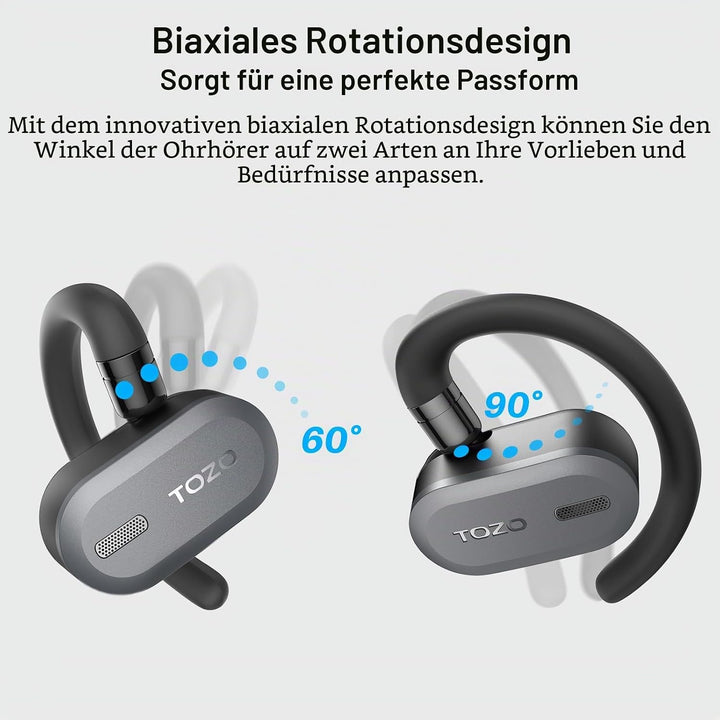 TOZO Open Buds Leichte Bluetooth Kopfhörer Kabellos 5.3 mit Mehrwinkelverstellung, Offenes Ohrdesign