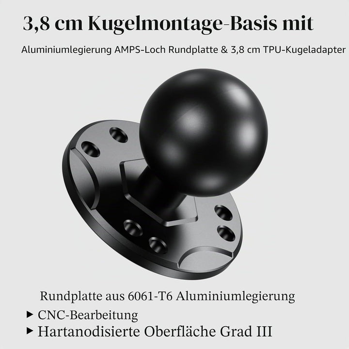 BRCOVAN 1,5'' Kugelhalterung mit Aluminiumlegierung AMPS-Loch Runder Plattenbasis, Kompatibel mit RA