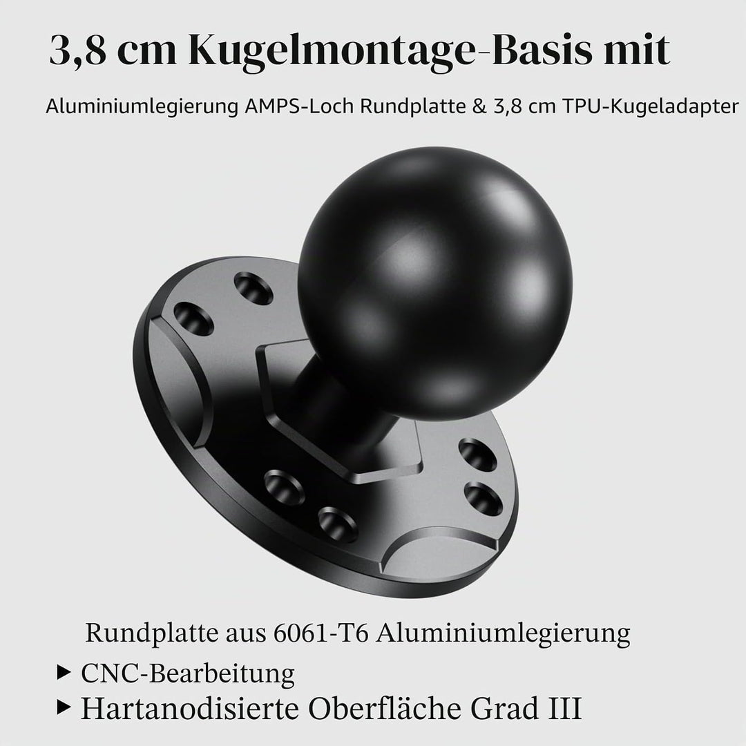 BRCOVAN 2 Stück, 1,5'' Kugelhalterung mit Aluminiumlegierung AMPS-Loch Runder Plattenbasis, Kompatib