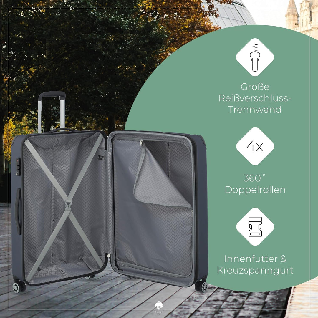 Travelite Hartschalenkoffer gross, erweiterbar, 4 Rollen, City, Trolley mit kratzfester Oberfläche,