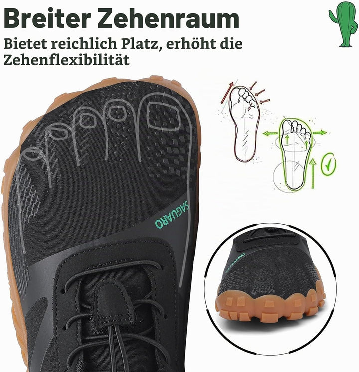 SAGUARO Unisex Barfussschuhe Leicht rutschfest Traillaufschuhe für Outdoor &amp; Indoor 46 EU Schwarz Me