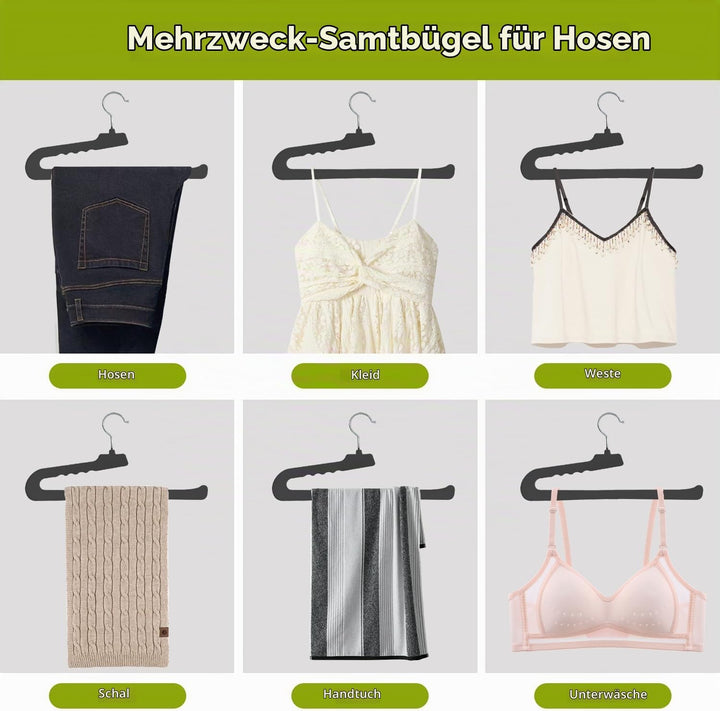 ManGotree rutschfeste Samt-Hosenbügel, Filz-Jeansbügel 10 Stück Schwarz | Platzsparende Hosenbügel m