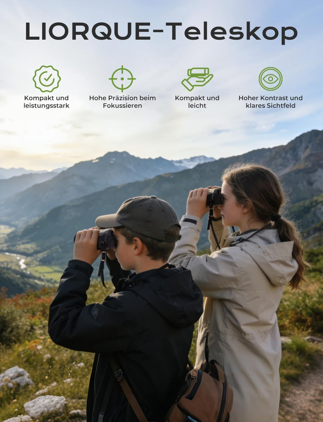 LIORQUE 10×25 Fernglas für Kinder & Erwachsene | Binoculars Kompakt, Faltbar & Leicht | Geeignet für