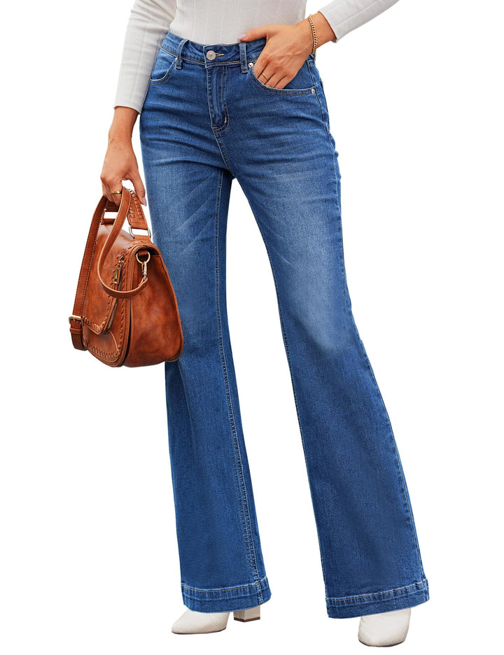 Roskiky Schlaghose Damen High Waist Wide Leg Baggy Jeans Stretch Hosen M Lapis Sehnsucht, M Lapis Se