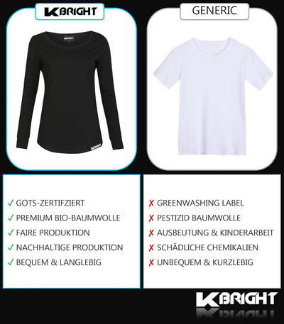 K-BRIGHT Langarmshirt Damen Langarm Nachhaltig Bio Baumwolle Damen Oberteil Sommer Sportshirt Funkti