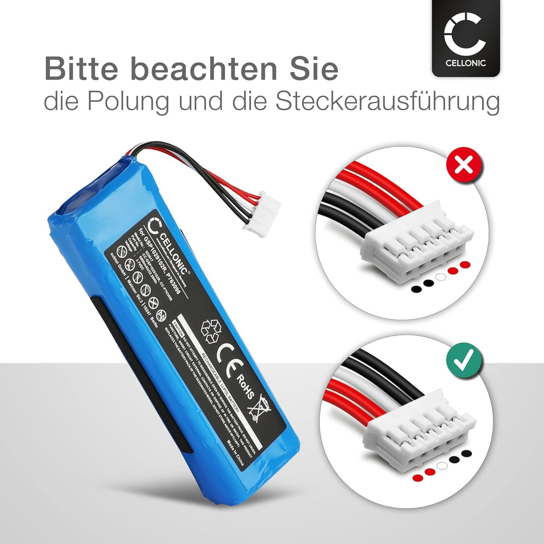 CELLONIC 1x Akku für Lautsprecher Kompatibel mit JBL Charge 2, Charge 2 Plus, Charge 3 (2015), GSP10