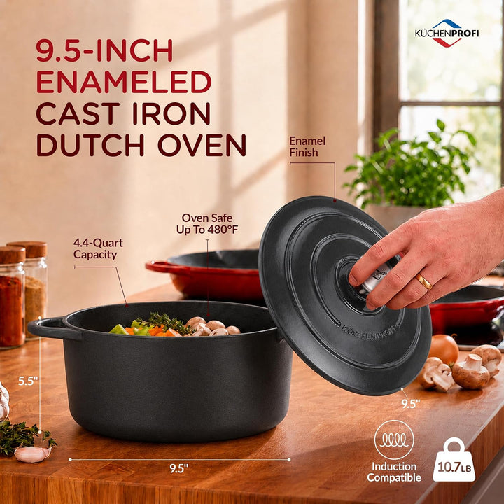 Küchenprofi PROVENCE Gusseisen Bräter mit Deckel, schwarz, 24 cm Ø, Schmortopf, Auflaufform, Dutch O