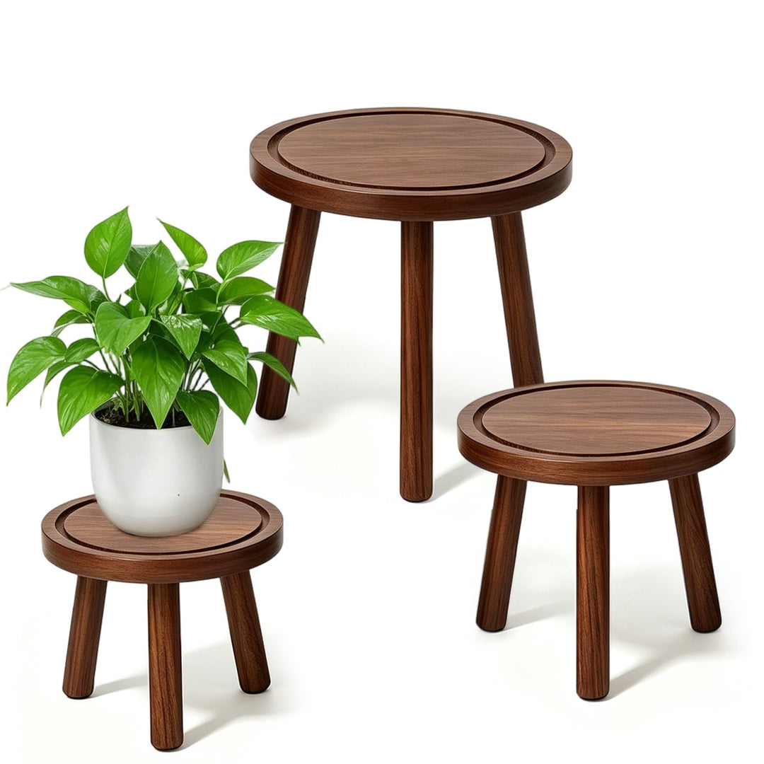 Pflanzenständer Holz 3er Set, Blumenständer Echtholz