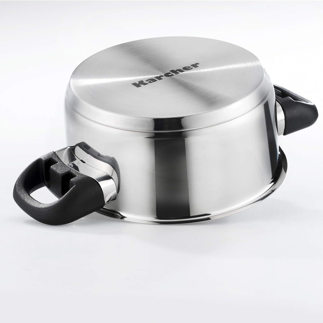 Karcher Topfset Mia aus Edelstahl, Kochgeschirr Induktion-Kochtopf-Set, Töpfe mit Glasdeckel/Pfanne/