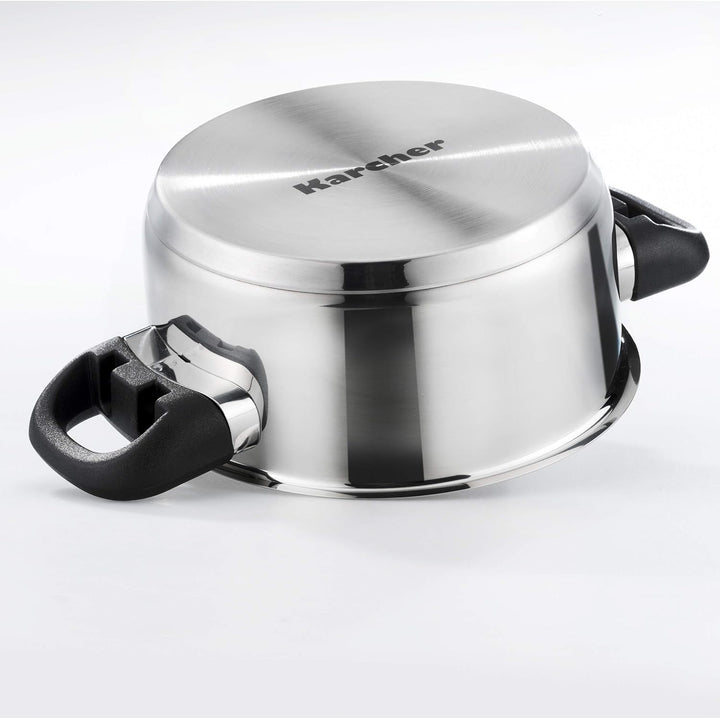 Karcher Topfset Mia aus Edelstahl, Kochgeschirr Induktion-Kochtopf-Set, Töpfe mit Glasdeckel/Pfanne/