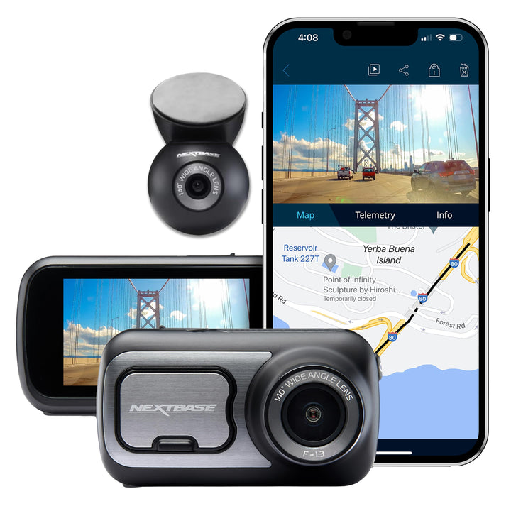 Nextbase 422GW Dashcam Auto Vorne Hinten - 280° / 360 Weitwinkel, 1440P/30fps HD WiFi 10Hz GPS Bluet