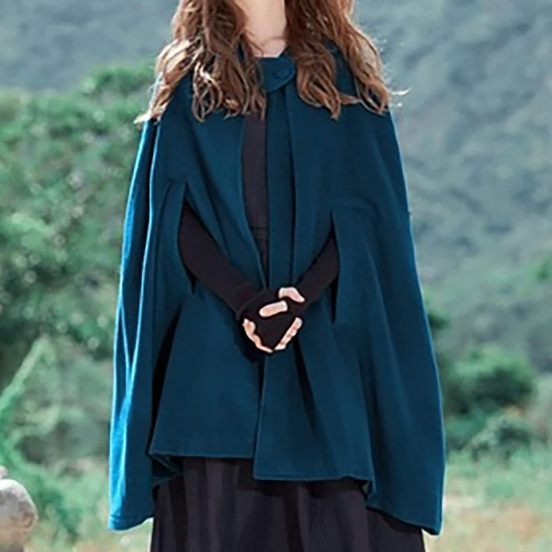 Wollen Umhang mit Kapuze Damen Vintage Einfarbig Poncho Robe Halloween Kostüm Leichte Trenchcoat Win