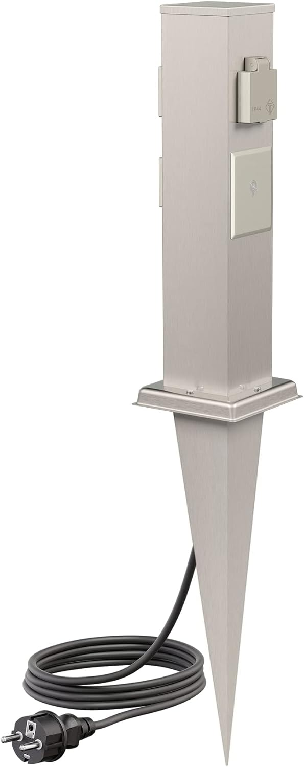 ledscom.de Garten-Steckdosen-Säule Polly mit Erdspiess und 2m Kabel für aussen, 3-Fach, Smart Home,