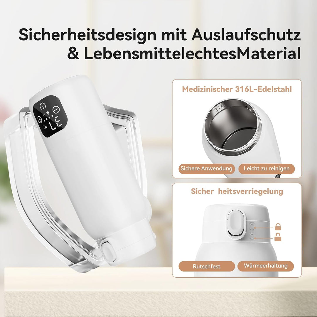 Tragbarer Flaschenwärmer Baby Unterwegs, 3 min Schnellheizung für Muttermilch und Wasser, 500ml Kapa