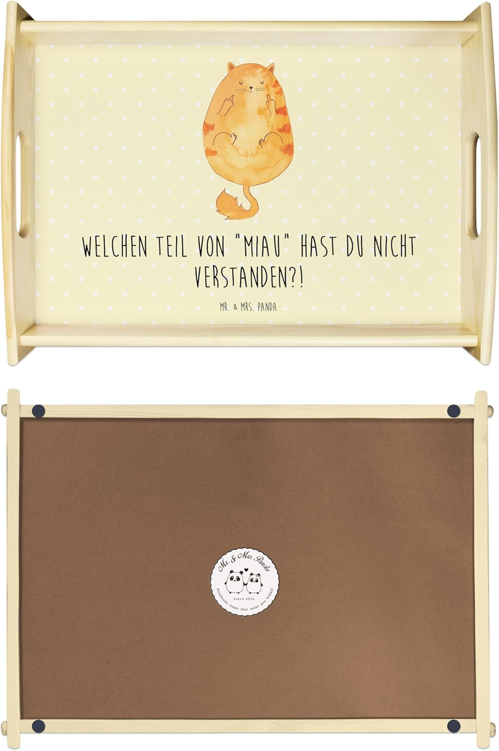 Mr. & Mrs. Panda Servierplatte Holz Katze Mittelfinger - Geschenk, Servier Tablett, kaffeetablett, D