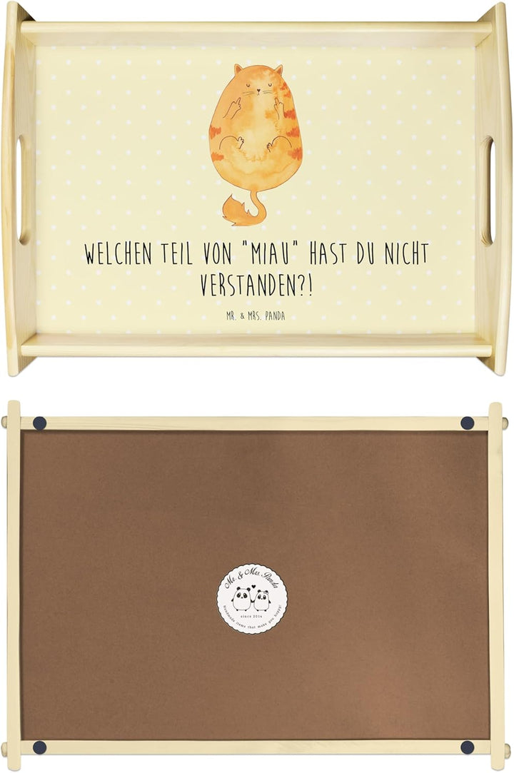 Mr. & Mrs. Panda Servierplatte Holz Katze Mittelfinger - Geschenk, Servier Tablett, kaffeetablett, D