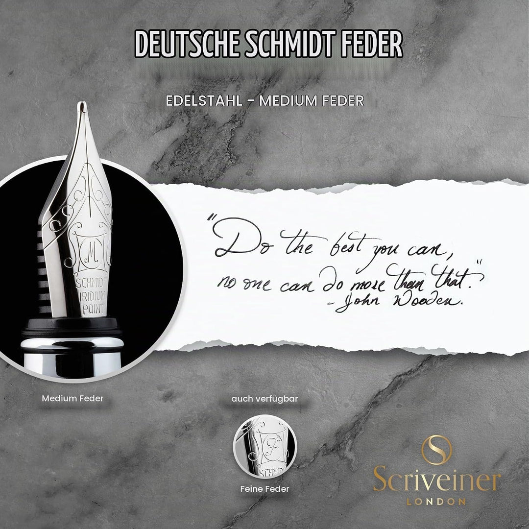 Scriveiner Füllfederhalter aus Edelstahl-Beeindruckender Luxusfüller mit Edelstahl-Finish, Schmidt E