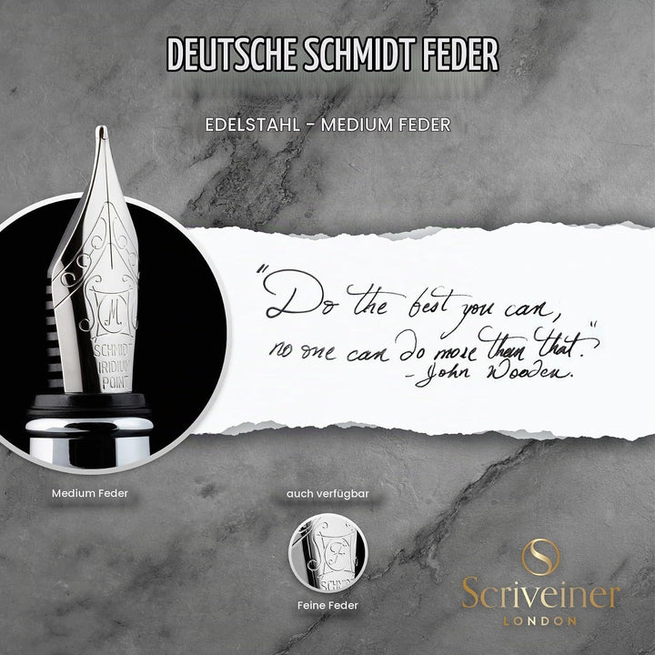 Scriveiner Füllfederhalter aus Edelstahl-Beeindruckender Luxusfüller mit Edelstahl-Finish, Schmidt E