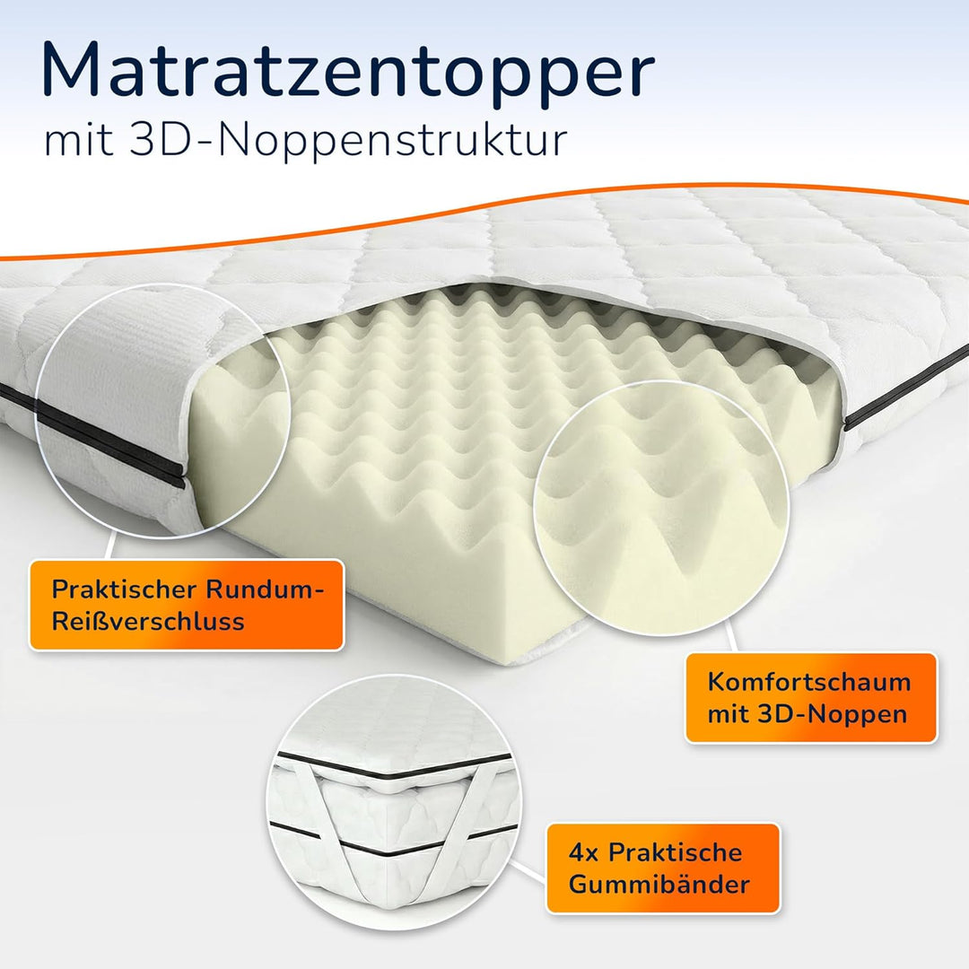 MSS® Matratzenauflage/Topper mit Noppen-Struktur und gesteppten Bezug - 80 x 200 cm - 6 cm hoch 80 x