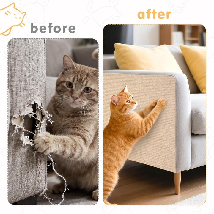 Qoosea Kratzmatte Selbstklebend 200cmx40cm, 2 Stück Selbstklebende Kratzmatte DIY Kratzschutz Katze