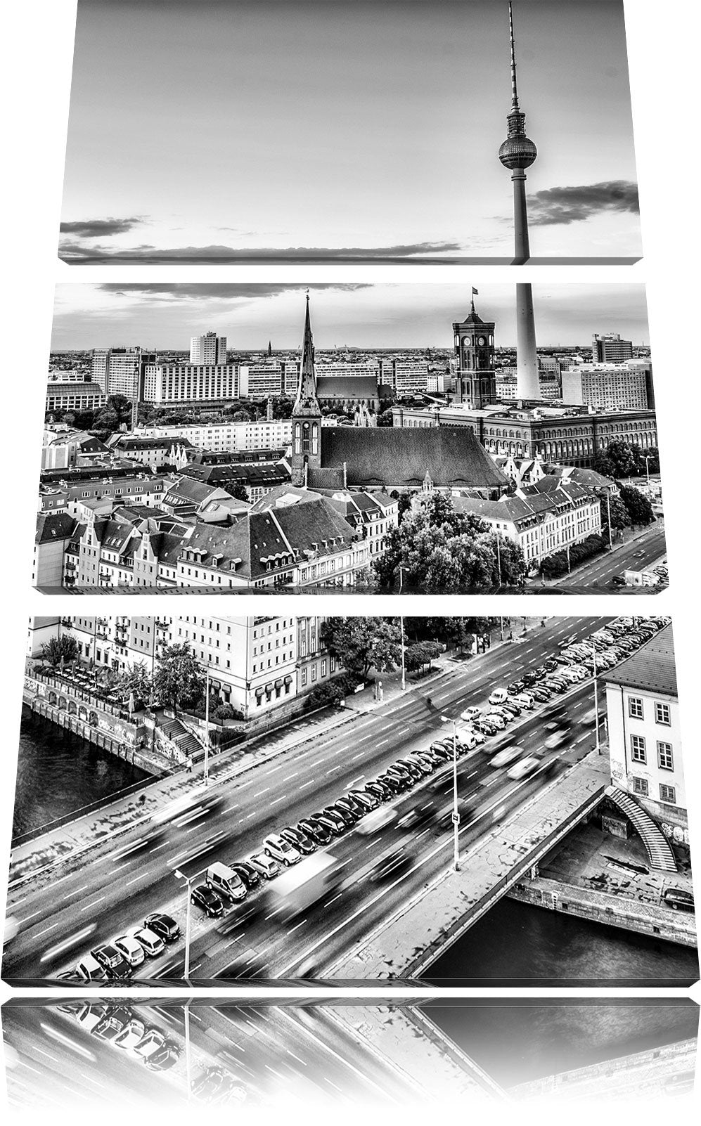 Pixxprint Monocrome, Skyline von Berlin 3-Teiler Leinwandbild 120x80 Bild auf Leinwand