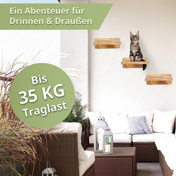 WOOWOOD® Kletterwand Katzen | Katzentreppen 3er-Set | Katzentreppe Wand | Katzen Kletterwand Set | K