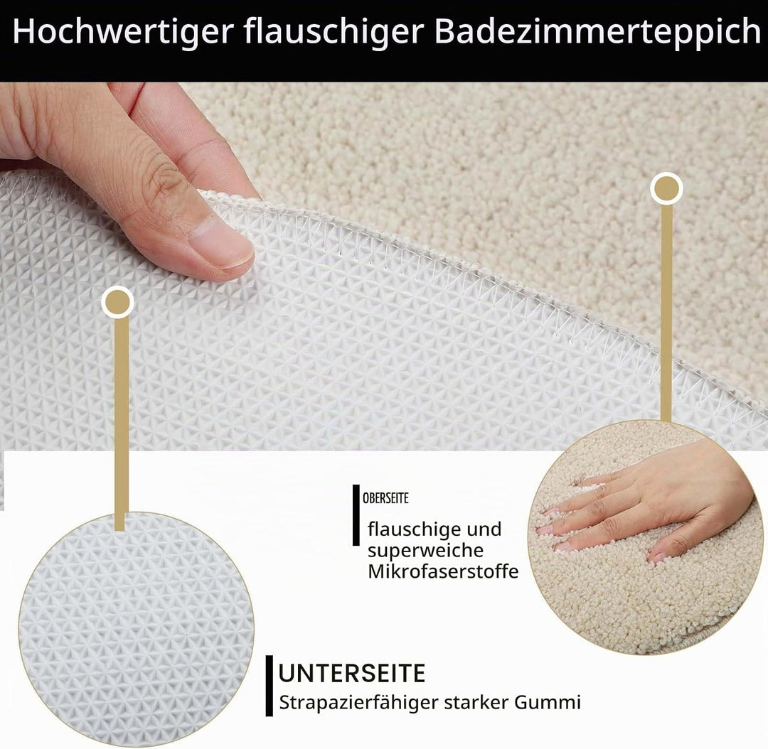 Famibay Badezimmerteppich rutschfest Badematte Waschbar Badteppich Beige 80cm Runde Weiche Badvorleg
