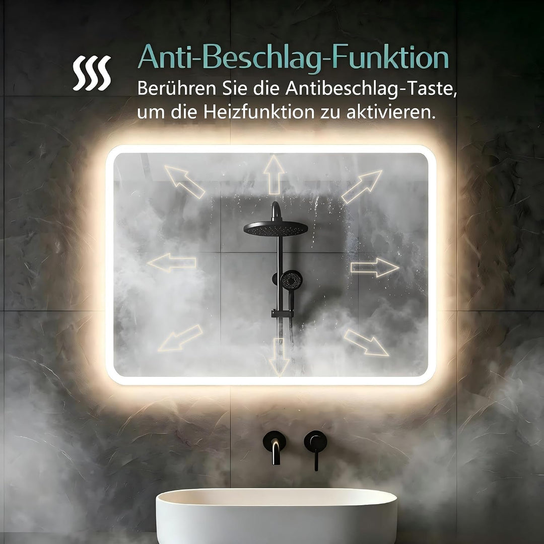 MIQU Badspiegel LED 60 x 50 cm Badezimmerspiegel mit Beleuchtung warmweiss/kaltweiss dimmbar Lichtsp