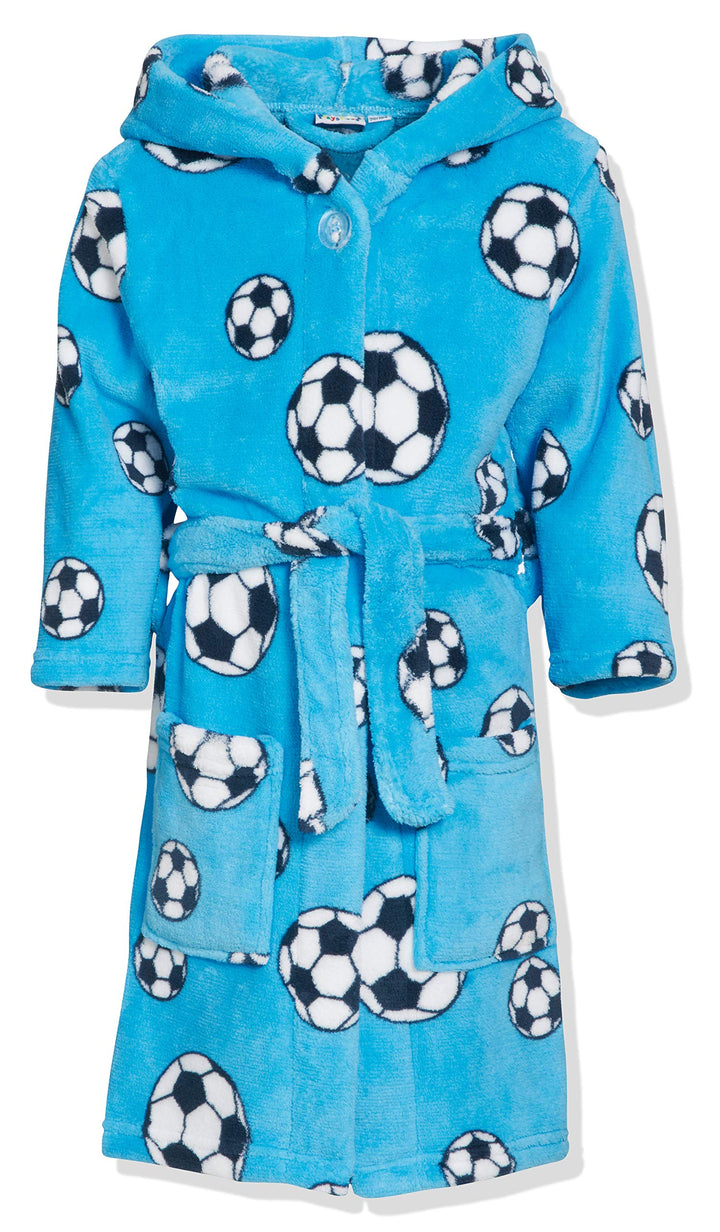 Playshoes Unisex Kinder Kinder Fleece-bademantel Morgenmantel (1er Pack) 98-104 blau Fussball, 98-10