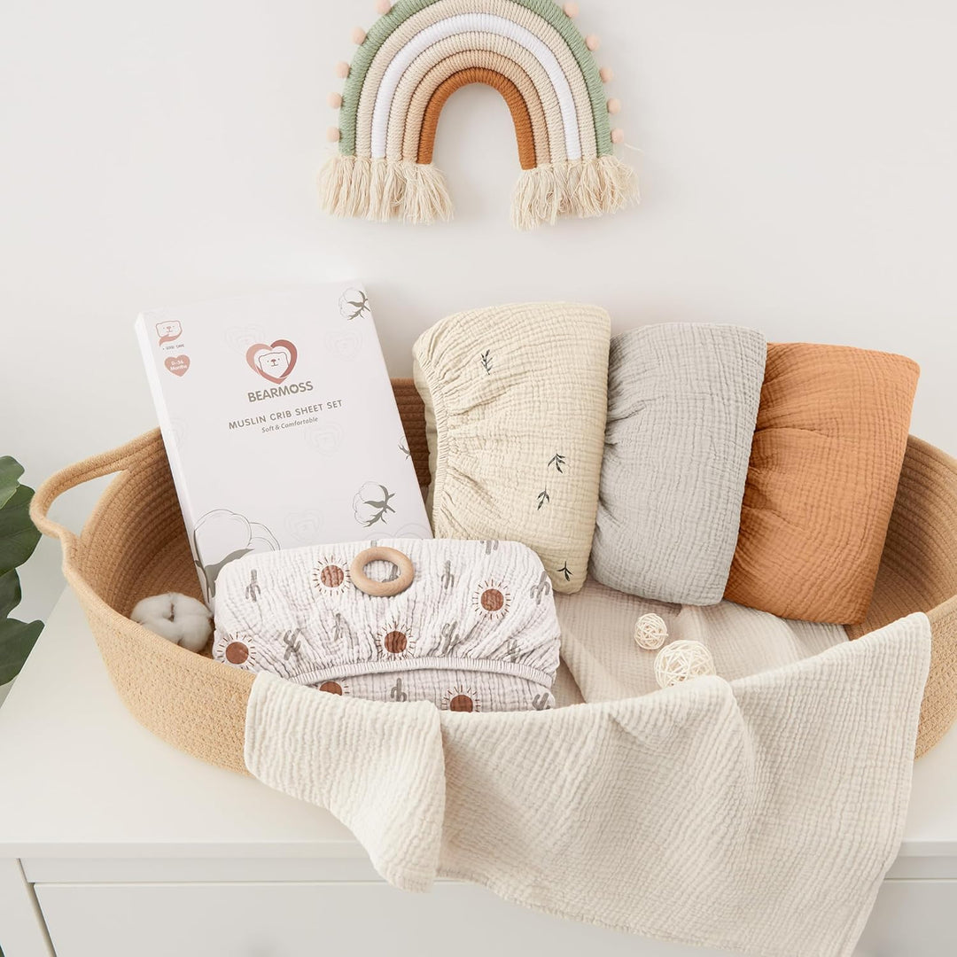 Bearmoss 2er Set Kinder Spannbettlaken,Musselin-Bettlaken 100% Baumwolle Baby-Bettlaken 60x120cm/140