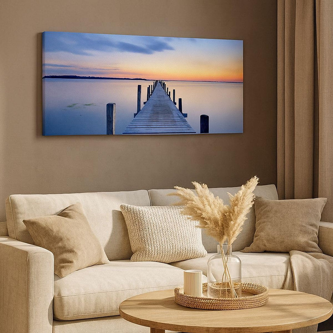 ARTTOR Wandbilder Dekoration Wohnzimmer Sonnenuntergang See Wasser Brücke Bilder auf Leinwand 120x50