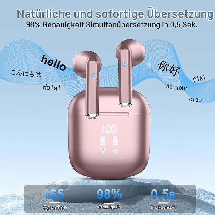 KI Übersetzer Kopfhörer, 3-in-1 Bluetooth 5.4 Sprachübersetzer mit Simultanübersetzung, 165 Sprachen