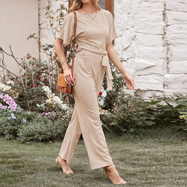 Bipily Damen Kurzarm Lang Jumpsuit Elegant Overall Jumpsuits O-Ausschnitt Playsuit Romper Hosenanzug