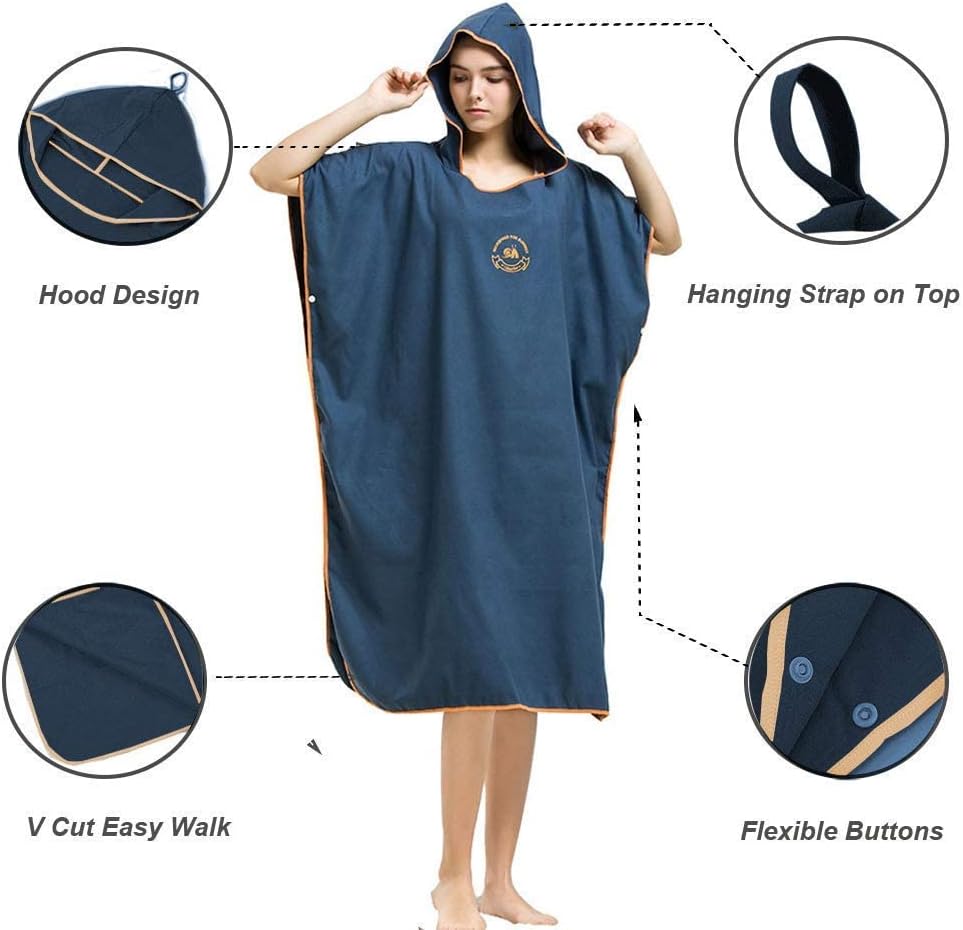 Hiturbo Mikrofaser Handtuch Poncho, Umziehhilfe Strand, Surf Poncho Herren und Damen Changing Robe,