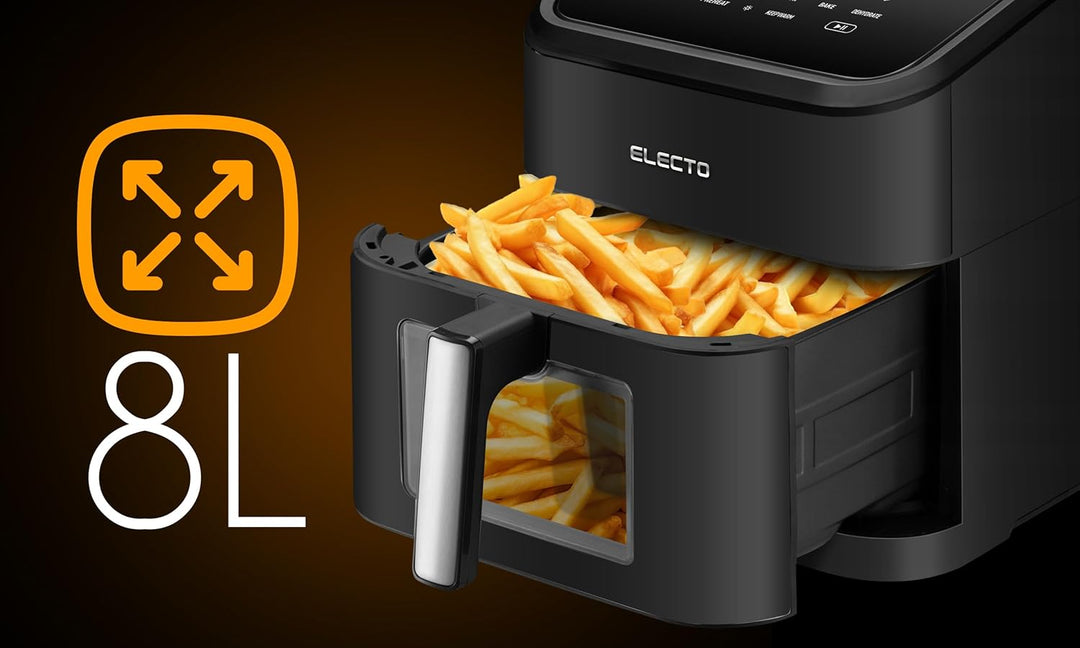 ELECTO - Heissluftfritteuse 8L Smart 2000W – App-Steuerung via WiFi – 8 Automatikprogramme – Antihaf