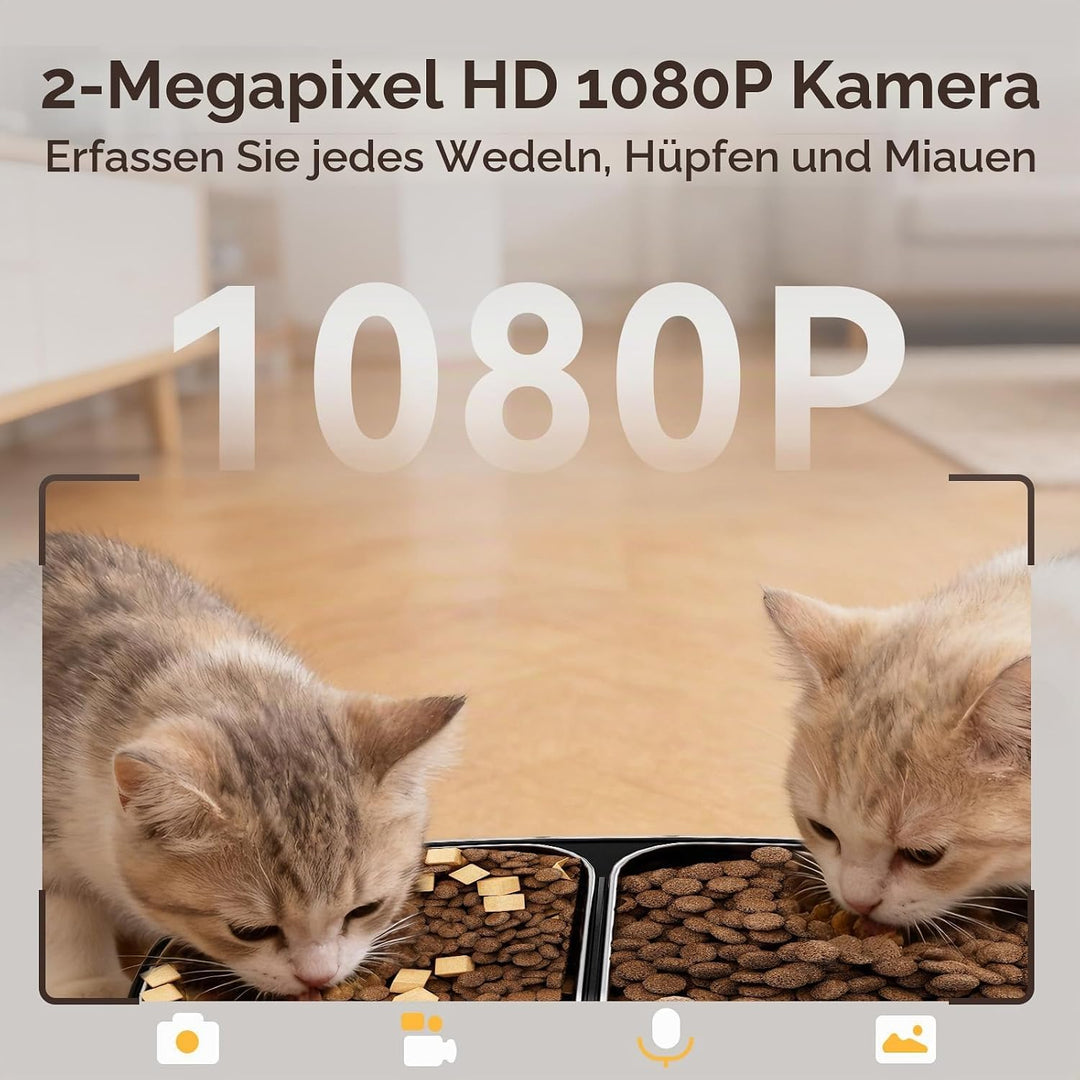 Futterautomat Katze, 2 Näpfe Katzenfutter automat mit APP, 7L Futterspender Katze, 5G WiFi Trockenfu