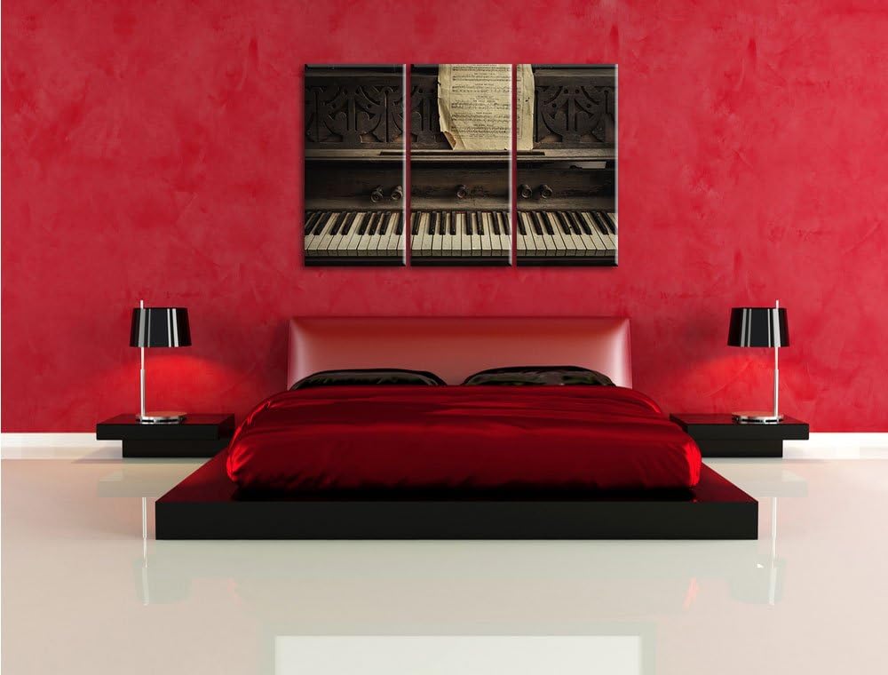 Pixxprint Klavier mit Notenblatt als Leinwandbild | Grösse: 3 Teilig (120x80) | Wandbild| Kunstdruck
