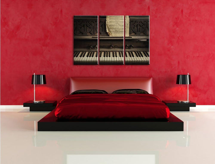 Pixxprint Klavier mit Notenblatt als Leinwandbild | Grösse: 3 Teilig (120x80) | Wandbild| Kunstdruck