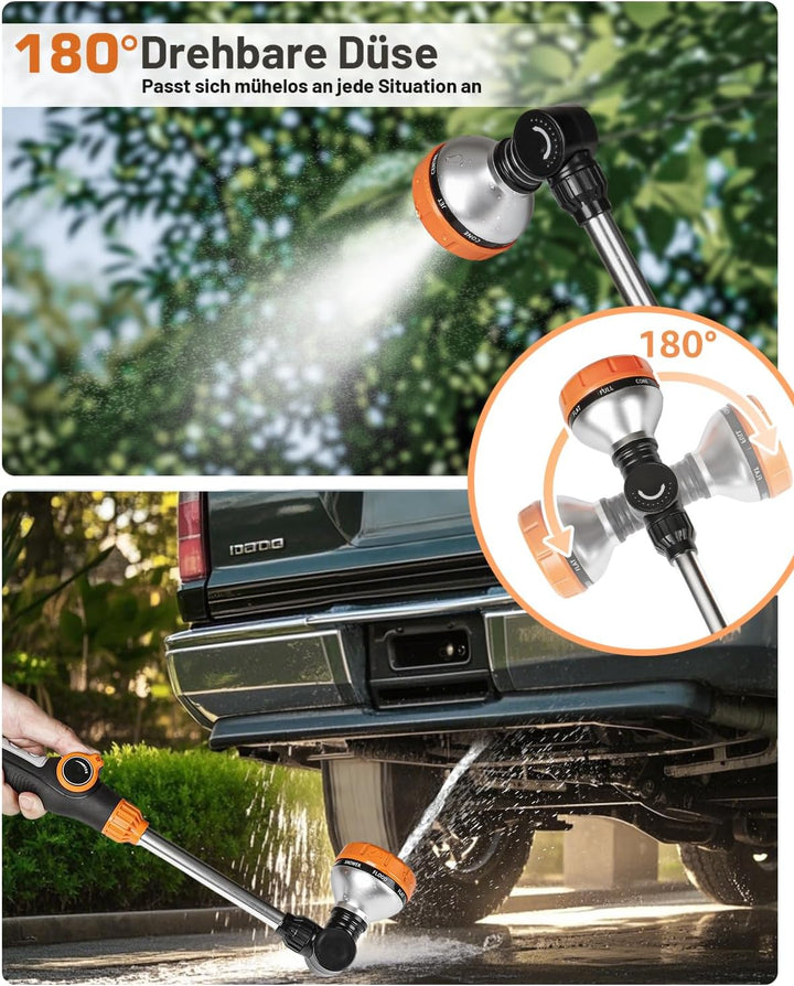 Unistyle Giessstab, Robuste Gartenbrause, 8 Strahlarten Giesstab mit Daumensteuerung, Handbrause zur