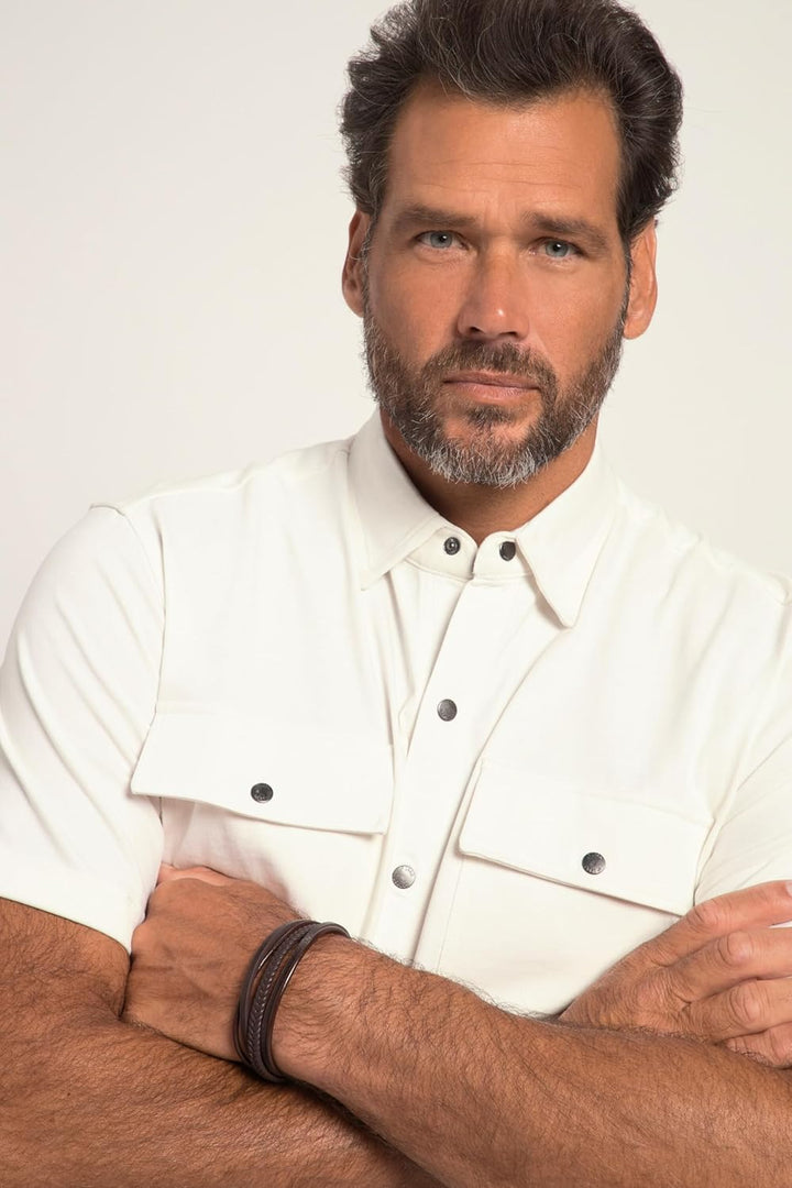 JP 1880 Herren grosse Grössen Übergrössen Menswear L-8XL Jersey-Hemd, Halbarm, Kent-Kragen, Modern F