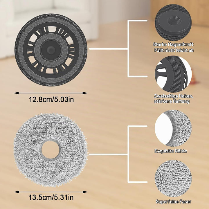 4 Wischtücher mit 2 Ersatzhalterung Zubehör für Dreame L20 Ultra/L10s Ultra Gen2/L10s Pro Ultra Heat