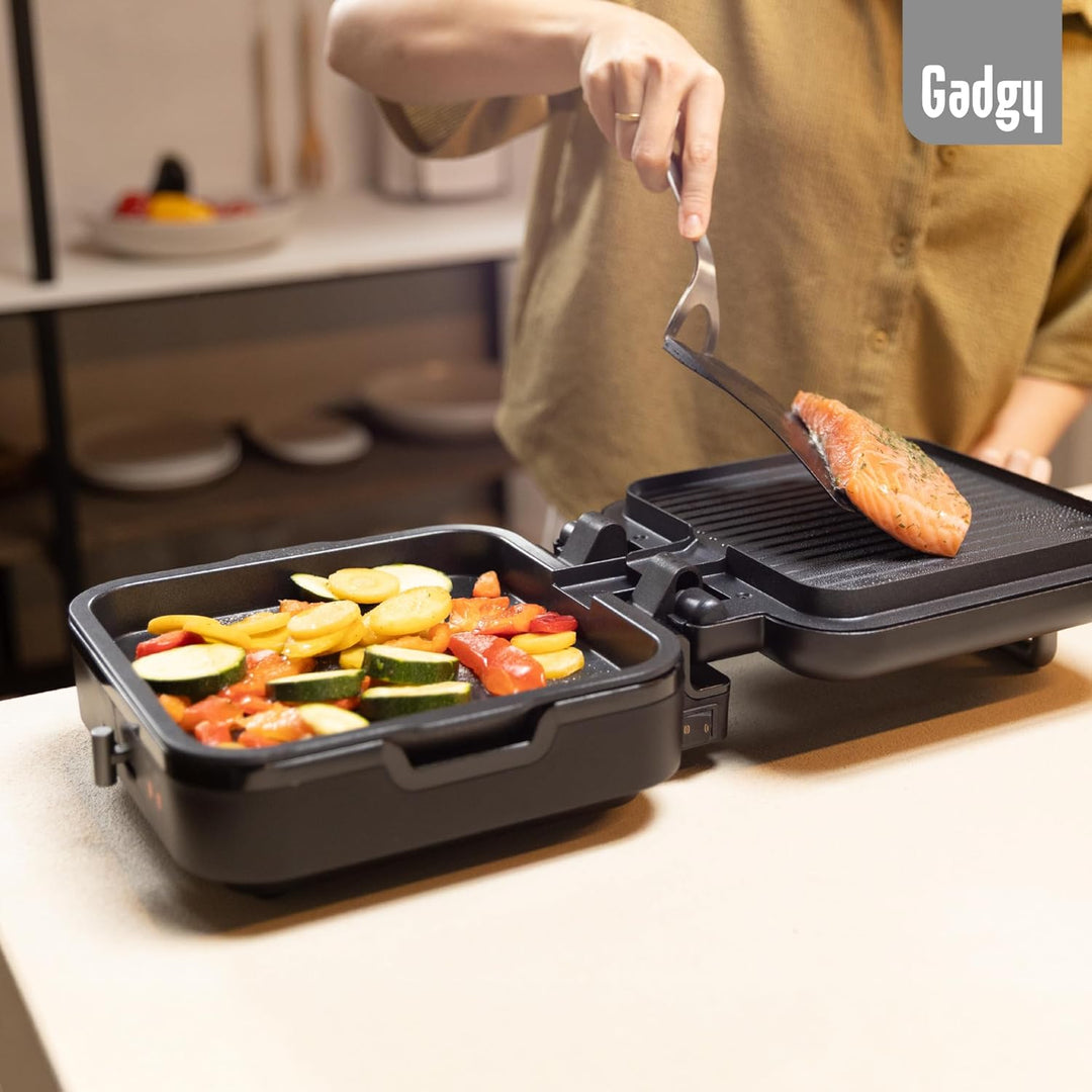 Gadgy Kontaktgrill – Elektrische Tischgrill mit abnehmbarem Grillboden – Einstellbare Temperatur – E