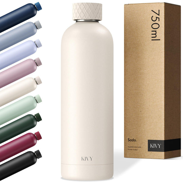 KIVY Edelstahl Trinkflasche 750ml - Auslaufsicher &amp; Kohlensäure geeignet | 24h kalt | 18h Heiss - Th