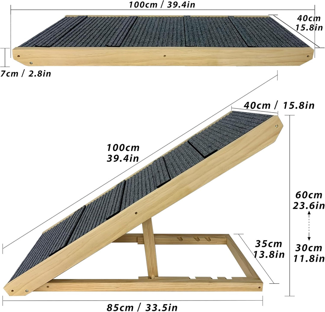 FIVMEN Hunderampe 60cm Hundetreppe Holz Faltbar Höhenverstellbar Haustiertreppe mit Rutschfester Tri