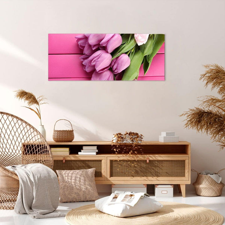 Wandbilder Dekoration Wohnzimmer Tulpen Blumenstrauss Garten Panorama Bilder auf Leinwand 120x50cm L