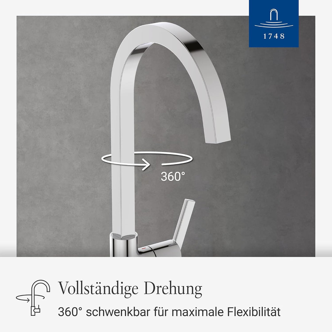Villeroy &amp; Boch Variaro Küchenarmatur, Hochdruck Armatur Küche, 306 mm Auslaufhöhe, 360° schwenkbare