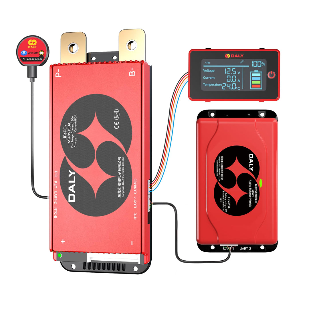DALY BMS Balance 48V 150A Display – Smart 1A Active Balance BMS 16S mit 3 Zoll LCD Toucscreen WiFi B