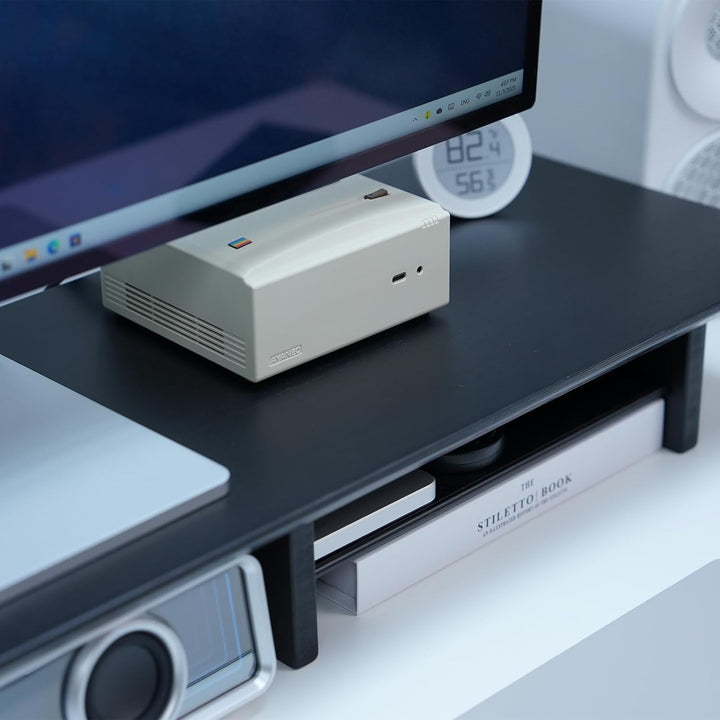 Bamboo Dual Monitor Ständer schwarz, 2-stufiger Schreibtisch Monitorständer für 2 Monitore, Halterun
