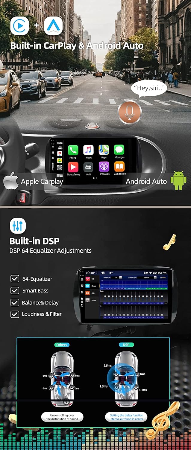 JOYX Android 13 IPS Autoradio Passt für Mercedes-Benz Smart (2014-2020) - 4G+64G - Eingebaut DSP/Car